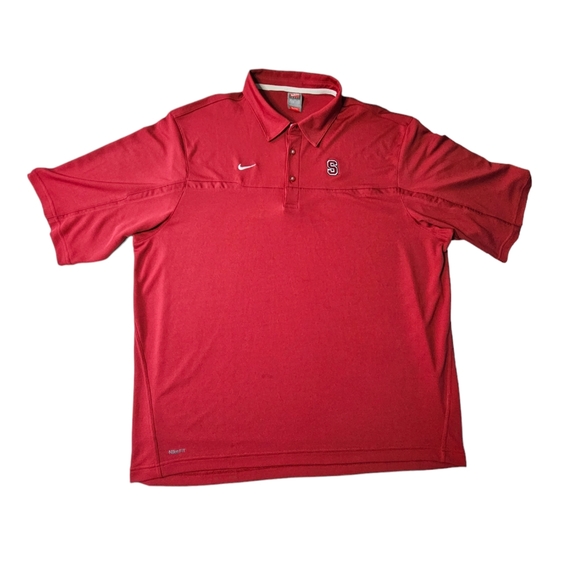 Stanford Cardinal Polo Shirt Red Nike Team Dri Fit White Swoosh Golf Men 2XL XXL - Picture 1 of 10